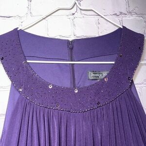 Purple Ruched Formal Evening Wedding Cocktail Midi Dress Beaded Sleeveless Sz 16
